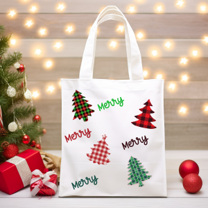 Plaid Tree Merry Merry Tote Bag