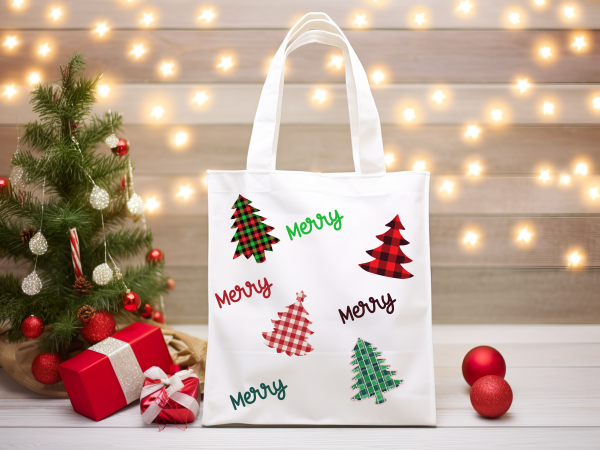 Plaid Tree Merry Merry Tote Bag