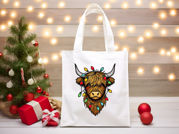 Highland Cow Christmas Tote Bag