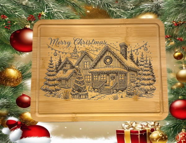 Laser Engraved Christmas Cutting Board