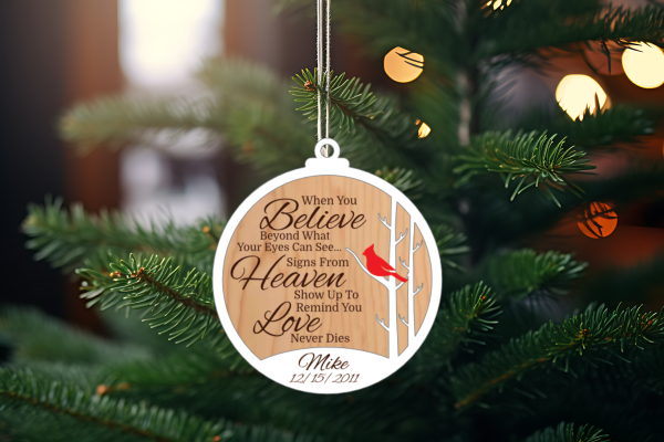 In Memory Christmas Ornament - Wood Laser Engraved and Cut