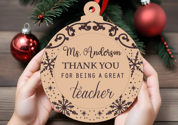 Customized Teacher Ornament - Wood Cut and Engraved