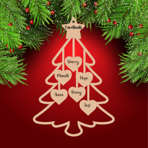 Customized Family Christmas Tree- Wood Cut and Engraved
