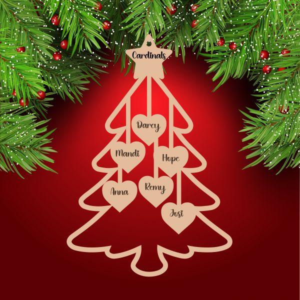 Customized Family Christmas Tree- Wood Cut and Engraved