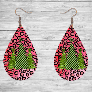 Pink Leopard With Trees Earrings