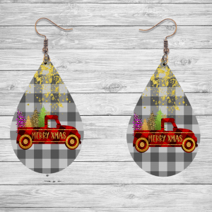 Black Plaid Christmas Truck Earrings