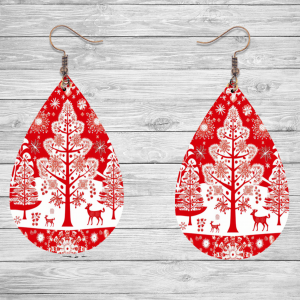 Red Christmas Scene Teardrop Earrings