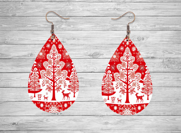 Red Christmas Scene Teardrop Earrings