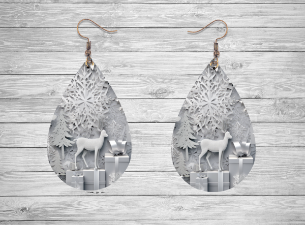Reindeer and Snowflake Teardrop Earrings