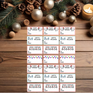 Fleece Navidad, Happy Holidays, Merry Christmas, and Christmas Lights Gift Labels