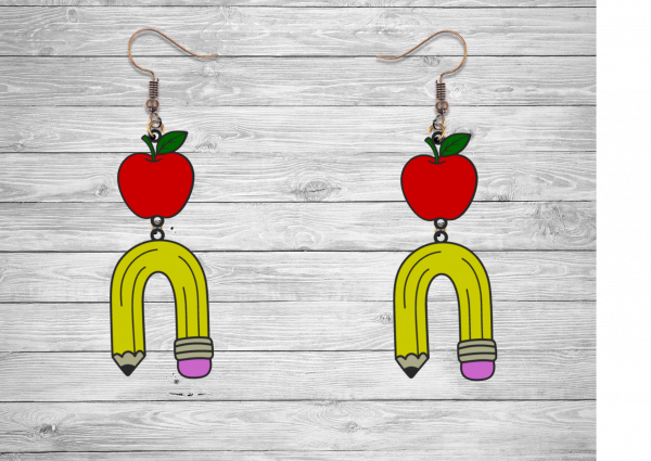 Apple and Pencil Rainbow Earrings