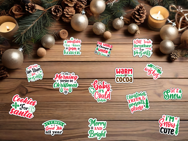 Christmas Saying Laminated Vinyl Stickers - Set of 3