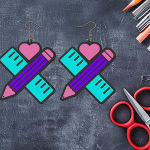 Pencil and Ruler with Heart Earrings