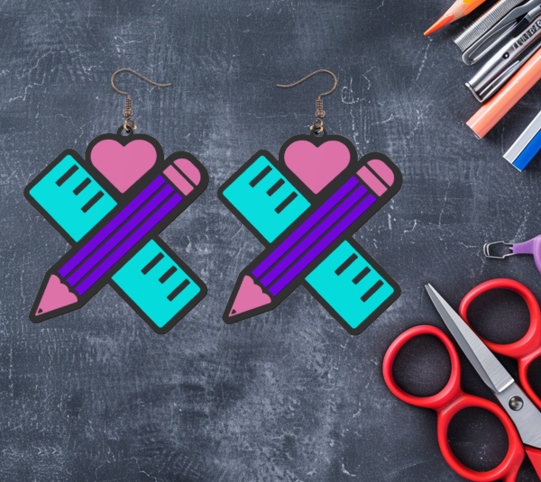 Pencil and Ruler with Heart Earrings
