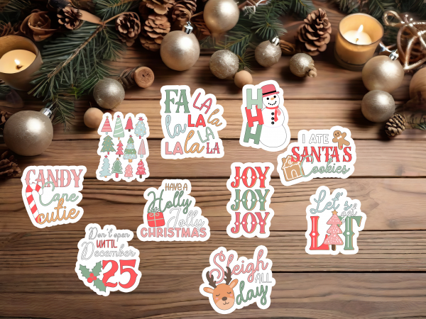 Fun Retro Christmas Laminated Vinyl Stickers - Full Set