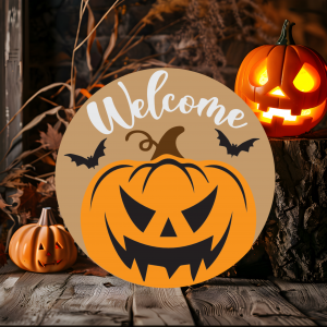 Jack-O-Lantern Welcome Wood Door Sign