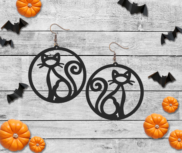 3d Printed Cute Black Cat Earrings