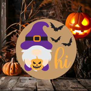 Halloween Gnome Hi Wood Door Sign