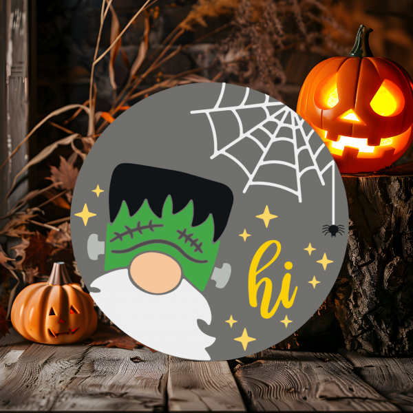 Gnome Frankenstein Wood Door Sign