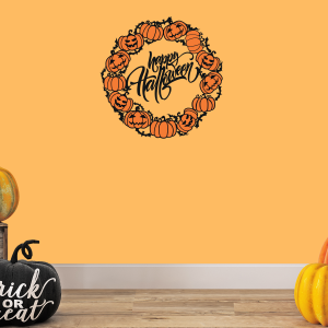 Jack-O-Lantern Wreath Wood Door Sign