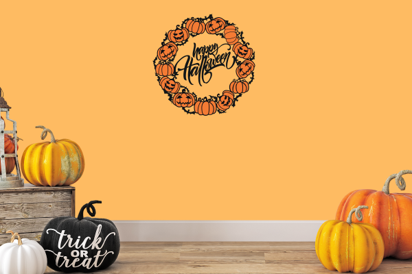 Jack-O-Lantern Wreath Wood Door Sign