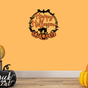 Happy Halloween Wreath Wood Door Sign