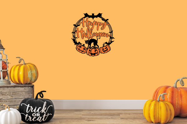 Happy Halloween Wreath Wood Door Sign