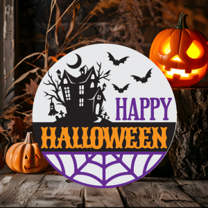 Happy Halloween Haunted House Wood Door Sign