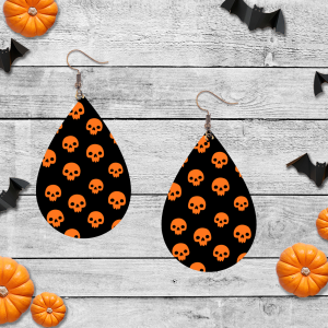 Halloween Orange Skull Earrings