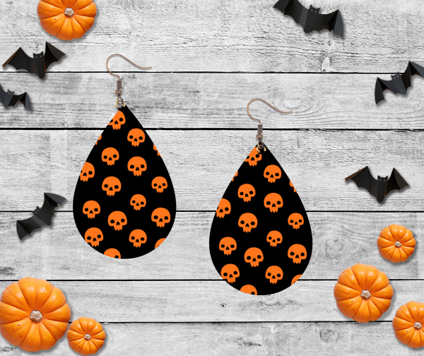 Halloween Orange Skull Earrings