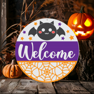 Cute Bat Welcome Wood Door Sign