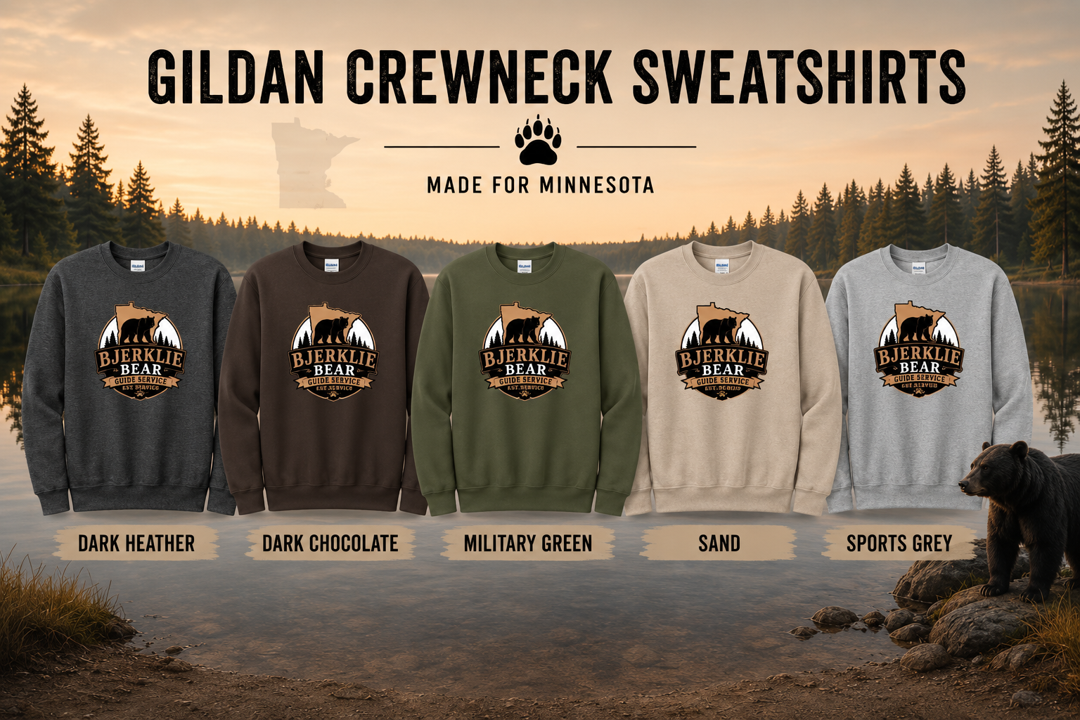 Bjerklie Bear Guide Services Crewneck Sweatshirts